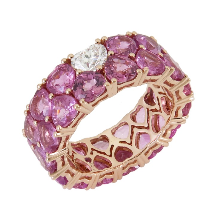 Rose Gold Double Band Ring With Pink Sapphires